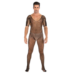 Twill Cross-Cutout Black Mesh Bodysuit