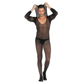 Hooded Long-Sleeve Solid Open-Front Bodystocking