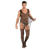 Jacquard Keyhole-Front Mesh Bodystocking