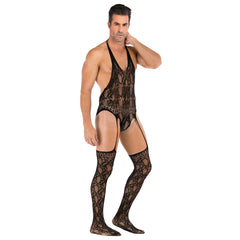 Jacquard Neck-Hanging Teddy Open-Front Mesh