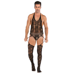 Jacquard Neck-Hanging Teddy Open-Front Mesh