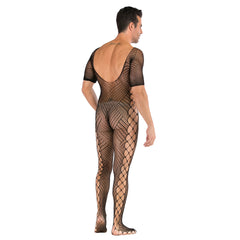 Twill Cross-Cutout Black Mesh Bodysuit