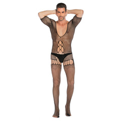 Jacquard Keyhole Back Mesh Bodystocking