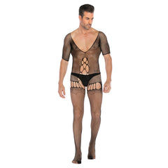 Jacquard Keyhole Back Mesh Bodystocking