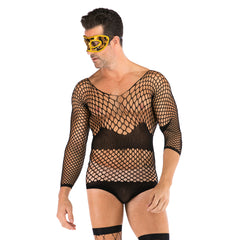 Long-Sleeve Fishnt Mesh Short Bodystocking