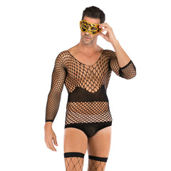 Long-Sleeve Fishnt Mesh Short Bodystocking