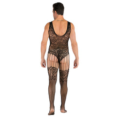 Jacquard Keyhole-Front Mesh Bodystocking