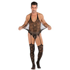 Jacquard Neck-Hanging Teddy Open-Front Mesh