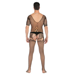 Jacquard Keyhole Back Mesh Bodystocking