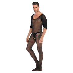 Long-Sleeve All-Over Print Mesh Bodystocking