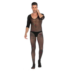 Long-Sleeve All-Over Print Mesh Bodystocking