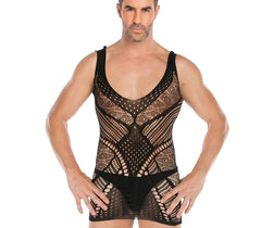 Plus-Size Open-Front Lace Pattern Mesh Bodysuit