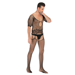 Half-Sleeve Mesh Bodystocking with Feet