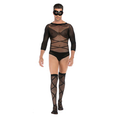 Long-Sleeve Mesh Top & Stockings Combo