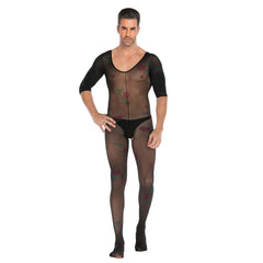 Long-Sleeve All-Over Print Mesh Bodystocking