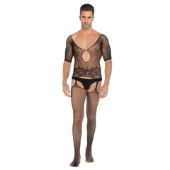 Half-Sleeve Mesh Bodystocking with Feet