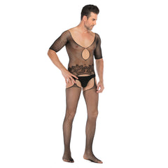 Half-Sleeve Mesh Bodystocking with Feet