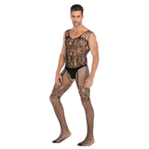 Vest-Style Jacquard Open-Front Floral Bodystocking