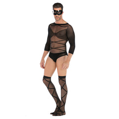 Long-Sleeve Mesh Top & Stockings Combo