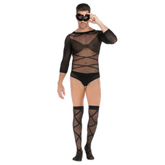 Long-Sleeve Mesh Top & Stockings Combo
