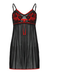 Classic Black Babydoll with Red Lace Cups and Bow Detail