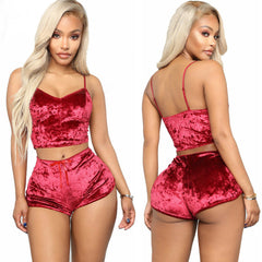 Plush Velvet Camisole and Shorts Sleepwear Set for Lounging