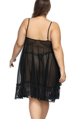 Flowy Sheer Babydoll with Lace Trim and Adjustable Straps