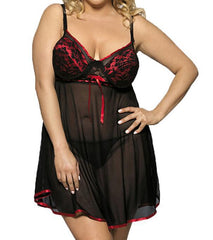 Classic Black Babydoll with Red Lace Cups and Bow Detail