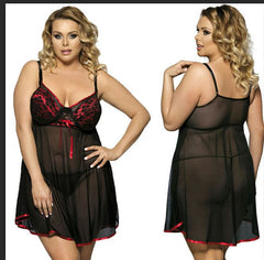 Classic Black Babydoll with Red Lace Cups and Bow Detail