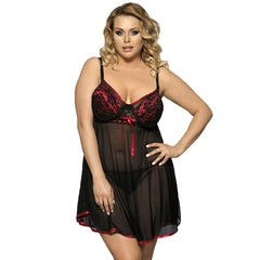 Classic Black Babydoll with Red Lace Cups and Bow Detail