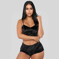 Plush Velvet Camisole and Shorts Sleepwear Set for Lounging