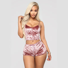 Plush Velvet Camisole and Shorts Sleepwear Set for Lounging