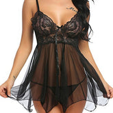 Delightful Sheer Mesh Lace Babydoll Lingerie with Thong