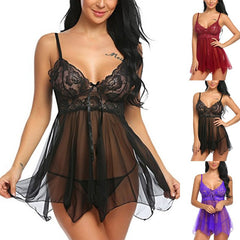 Delightful Sheer Mesh Lace Babydoll Lingerie with Thong