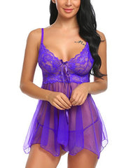 Delightful Sheer Mesh Lace Babydoll Lingerie with Thong