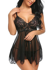 Delightful Sheer Mesh Lace Babydoll Lingerie with Thong