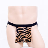 Tiger Print Hollowed-Out Black Thong