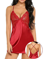 Dreamy Silky Lace Trim Chemise Nightgown Sleepwear Dress