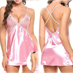 Dreamy Silky Lace Trim Chemise Nightgown Sleepwear Dress