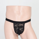Lace floral pattern black covered thong