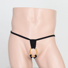 Red Elastic Golden Ring Hollow Thong