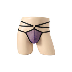 Black Yarn Perspective Elastic Thong