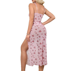 Blush Floral Print Sheer Mesh Maxi Dress with High Slits