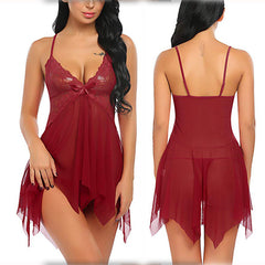 Romantic Sheer Lace Cup Babydoll Lingerie and Thong
