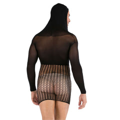 Hooded Plus-Size Hip-Wrap Mesh Tunic