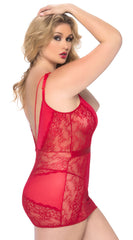 Lace Deep V-Neck Babydoll Lingerie Dress with G-String
