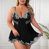 Plus Size Floral Lace Babydoll with Contrast Bow