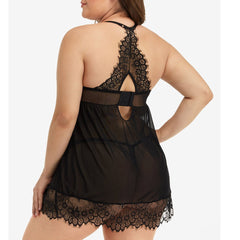 Lace and Mesh Babydoll Chemise with Open Bust Detail