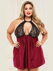 Plus Size Halter Neck Babydoll with Lace Bust and Flowy Skirt