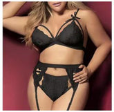 Strappy Lace Bra and Garter Belt Lingerie Set with Panty